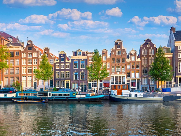 amsterdam buildings, canal and boats